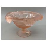 Art Deco Frosted Pink Glass Pedestal Bowl