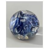 Cobalt & Cerulean Swirl Art Glass Paperweight