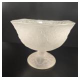 Frosted Floral Crystal Footed Bowl vtg