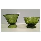 Indiana & Anchor Hocking Avocado Footed Bowls