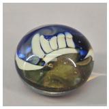 Swirl Glass Paperweight - Blue & White vtg