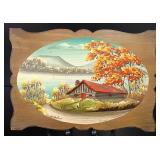 H. Nadeau Relief Landscape Painting on Wood Panel