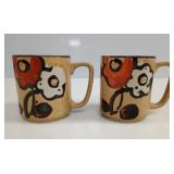 2 Retro 1970s Otagiri Mod Floral Stoneware Mugs