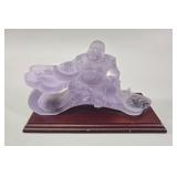 Lavender Frosted Glass Laughing Buddha vtg