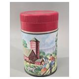 King-Seeley Farm Scene Metal Thermos vtg