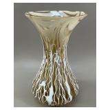 Amber & White Spatter Cased Glass Trumpet Vase