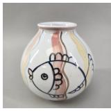 Hand-Painted Fish Motif Ceramic Bud Vase