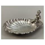 Old silver Plated Shell + Putti Trinket Dish