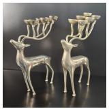 Vtg Pair Silver-Tone Deer Antler Candelabras