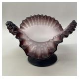 Fenton Art Glass Ruffled Compote - Satin Plum