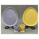 2 Easter Motif Breakfast Sets, 1 lilac, 1 yellow,
