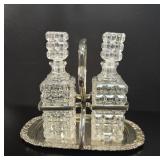 Silver Plate & Cut Glass Double Decanter Cruet Set