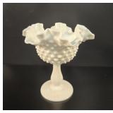 Fenton White Milk Glass Hobnail Ruffled Pedestal