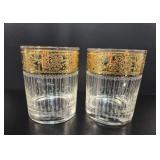 22K Gold Encrusted Etched Floral Lowball Glasses