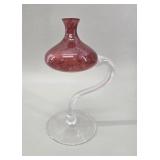 Hand-Blown Pink Art Glass Vase on S-Curve Stem