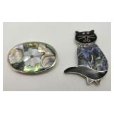 Mexican Alpaca Silver Abalone Brooch & Pin Set