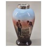 Antique 1915 Sterling Silver Collar Porcelain Vase