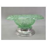 Art Deco Uranium Glass Bowl on Silver Plated