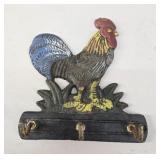 Hand-Painted Cast Iron Rooster Key Holder vtg