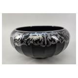 Silver Overlay Black Amethyst Glass Bowl