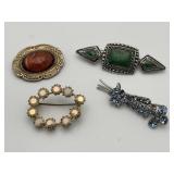 3 Vintage Brooches and 1 Dress Clip