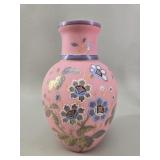 Large Antique French Enamel Floral Opaline Glass