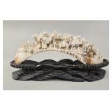 Chinese Carved Ivory Village Bridge Scene vtg