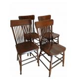 4 Antique Windsor-Style Spindle Back Oak Chairs