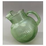 Hazel-Atlas Green Ribbed Uranium Glass Pitcher