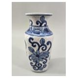Blue & White Crackle Glaze Floral Bud Vase vtg