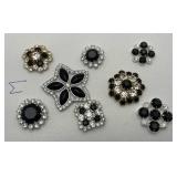 8 Czech Glass and Prong-Set Rhinestone Buttons
