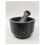 Modernist Polished Black Marble Mortar and Pestle