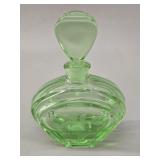 Art Deco Style Etched Green Glass Perfume Bottle