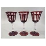 3 Bohemian Ruby Cut-to-Clear Crystal Wine Glasses