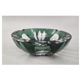 Bohemian Emerald Green Cut-to-Clear Ashtray vtg