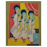 Cubist Cancan Dancers by Rafï¿½ (1970) Acrylic