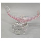 Murano Style Pink & Clear Glass Gondola Ashtray