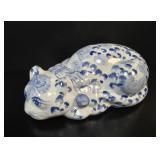 Blue & White Chinoiserie Porcelain Recumbent Cat