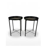 Pair of Contemporary Black Metal Tray Side Tables