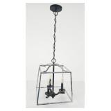 Modern Chrome & Matte Black Lantern Pendant