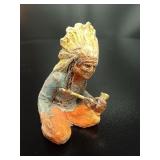 Miniature Indigenous Seated Chef Figure with Pipe
