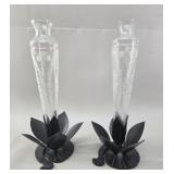 Pair of Art Deco Etched Glass Trumpet Vases