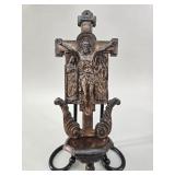 Carved Wood Crucifix Holy Water Font vtg