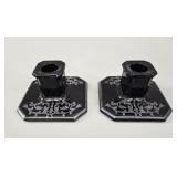 Pair of Silver Overlay Amethyst Glass Candlesticks