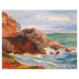 Impressionist Coastal Seascape Oil on Masonite