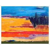 Abstract Sunset Landscape on Wood Panel