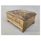Ornate Gold-Tone Embossed Pastoral Trinket Box