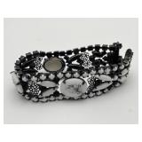 Vintage Milk Glass & Clear Rhinestone Bracelet