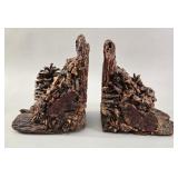 Rustic Bark and Pinecone Bookends