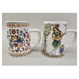 Pair of West German Folk Art Ceramic Mugs